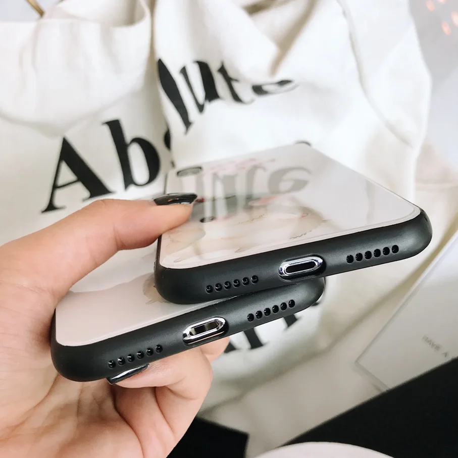 Роскошные закаленное Стекло полное покрытие назад чехлы для iPhone X 10 6 S мило любовь