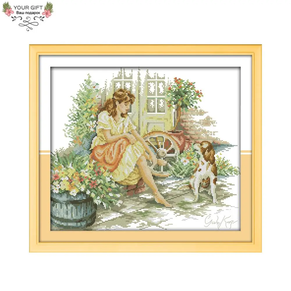 Украшение для дома с изображением женщины и собаки Joy Sunday R428 14CT 11CT наборы вышивки