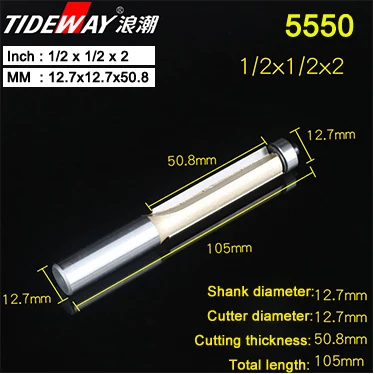 5550 Tideway 1/" 1/2" хвостовик заподлицо фрезы для дерева обрезные фрезы с подшипник, деревообрабатывающий инструмент Концевая фреза - Длина режущей кромки: 5550