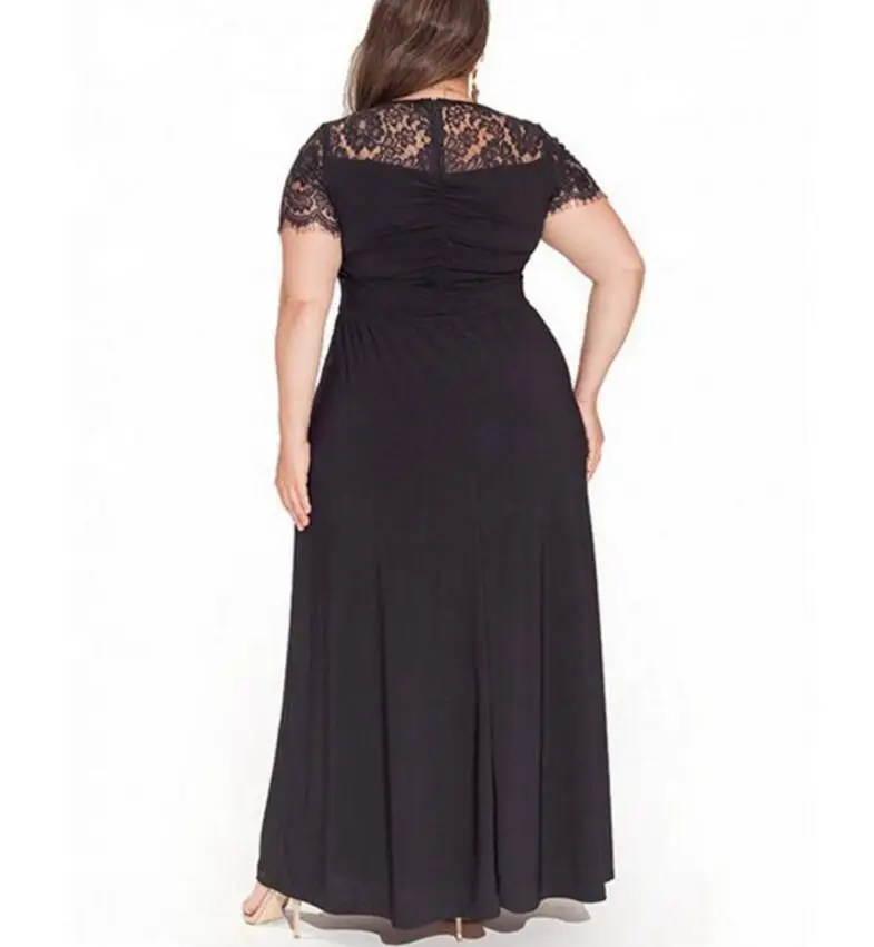 Большие женские черные кружевные платья с рюшами и высокой талией больших