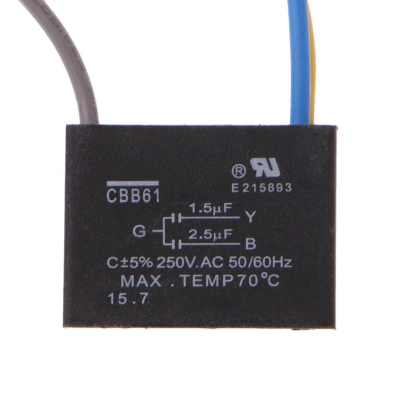 Черный CBB61 1 5 мкФ + 2 3 провода 250 в перем. Тока 50/60 Гц конденсатор для потолочного