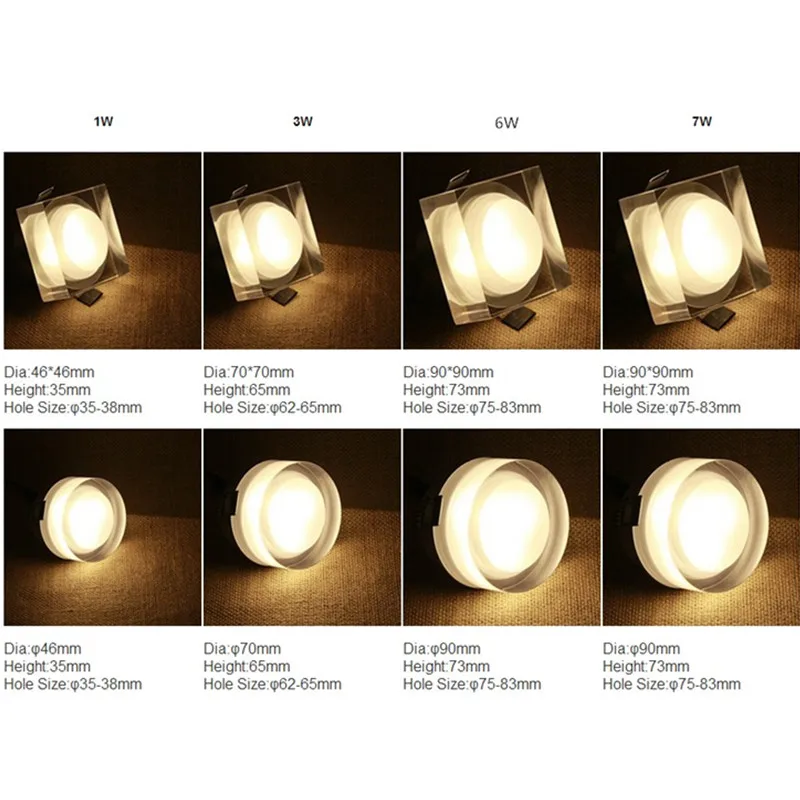 [DBF] светодиодный потолочный светильник в виде кристалла круглый/квадратный 1 Вт 3 Вт 5 Вт 7 Вт Встраиваемый светодиодный потолочный светильник 85-265 в настенный Точечный светильник для шкафа Домашний Светильник ing