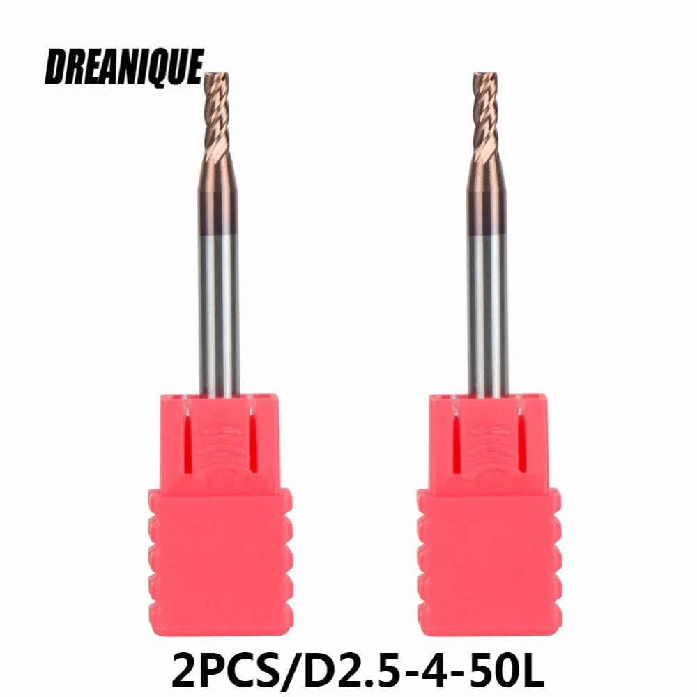 

Tungsten Steel End Mills 2pcs/lot D2.5-4-50 4 Flute Head CNC Milling Carbide End mills HRC55