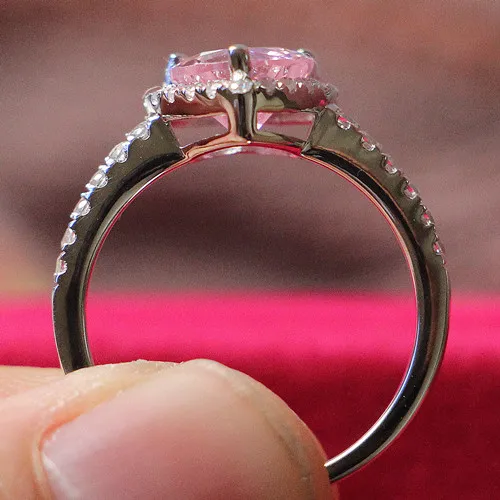 

2CT Heart Shape Pinky Diamond Bridal Fine Jewelry Genuine Pure White Gold 18K Au750 Ring Love Promise Ring For Girl