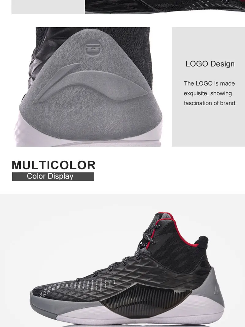 Li-Ning мужские кроссовки, кроссовки для баскетбола с подкладкой из тучного полиуретана, спортивные кроссовки из монопряжи ABAN019 XYL138