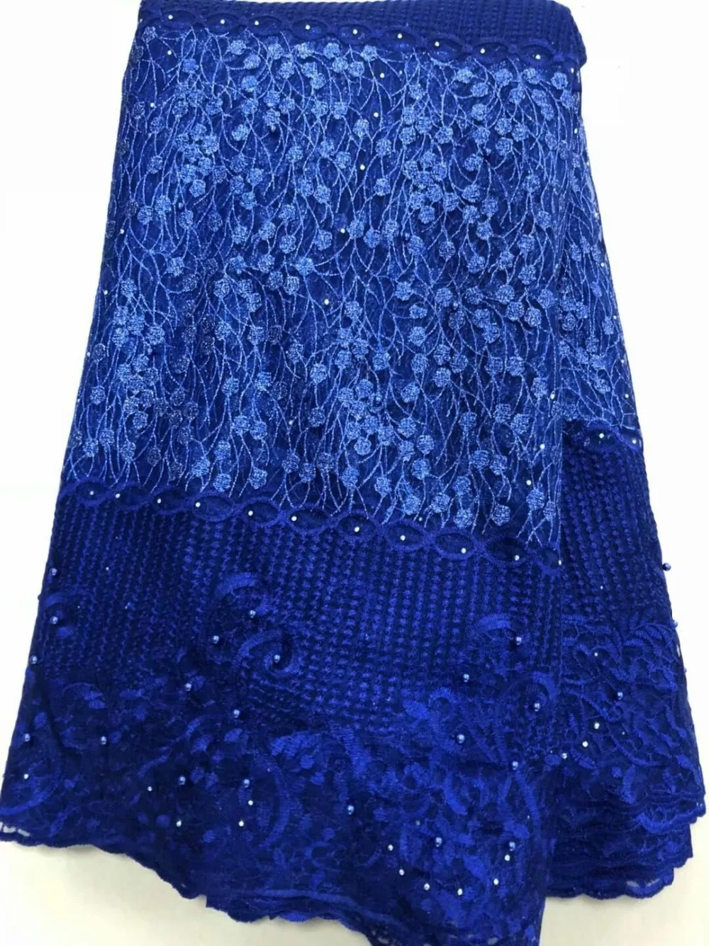 High-end fashionable Nigerian Laces Fabrics High Quality African handcut Beads Fabric Wedding French Tulle Lace Royal blue | Дом и сад