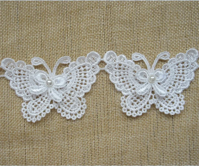 Soluble Butterfly Bowknot Pearl Embroidered Lace Trim Fabric Ribbon Handmade DIY Sewing Craft For Costume Hat Decoration | Дом и сад