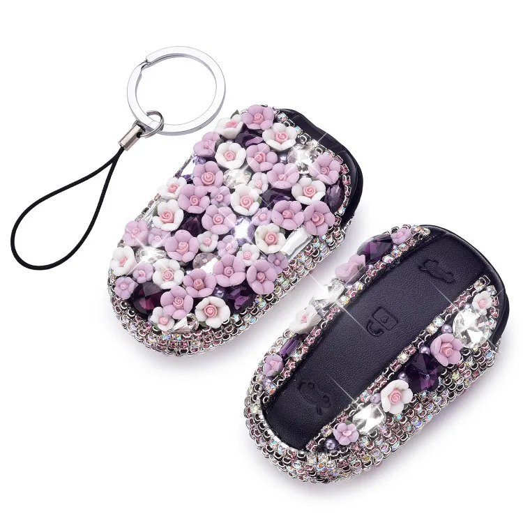 

Gift Car Luxury Diamond Leather Key Case Holder Cover Ring Shell For Tesla Model S Model X Key Porcket Protect Accessories