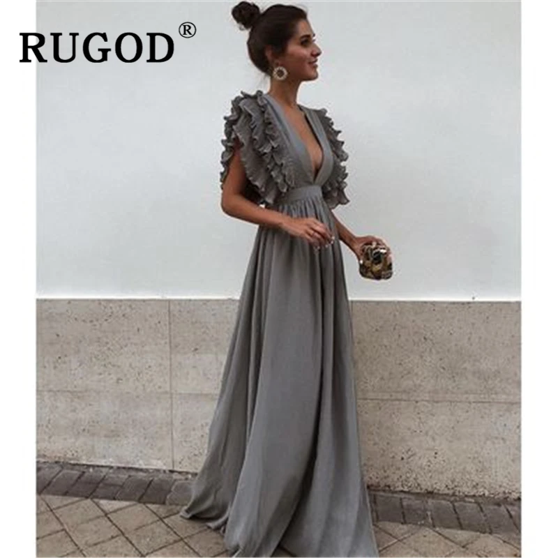 RUGOD винтажное платье макси с оборками женское сексуальное Длинное нарядное