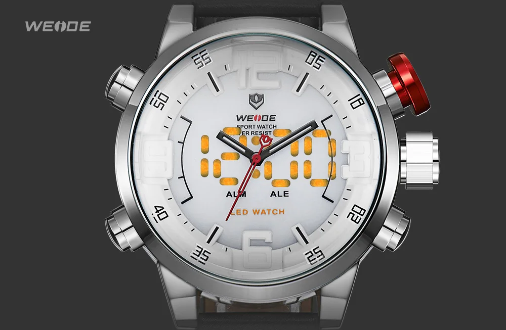 WEIDE мужские часы Люксовый бренд известный бренд спортивные часы мужские Цифровые кварцевые часы с двойным кожаным ремешком Relogio Masculino