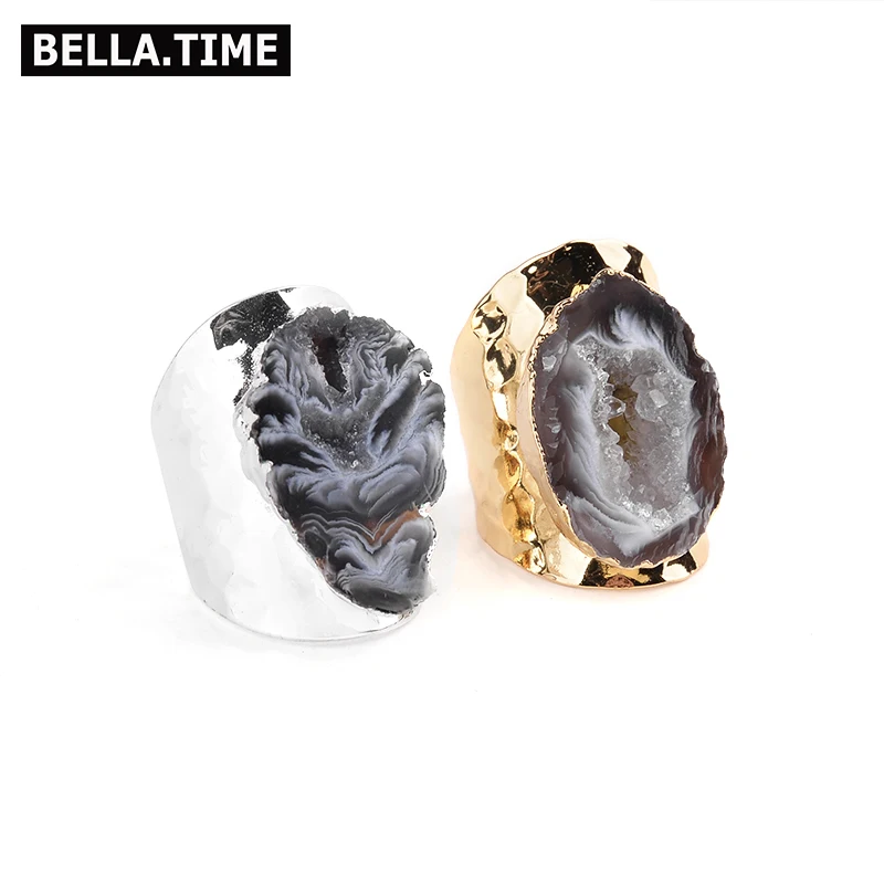 Женское богемное кольцо BELLA. TIME золотистое серебряное с натуральным камнем