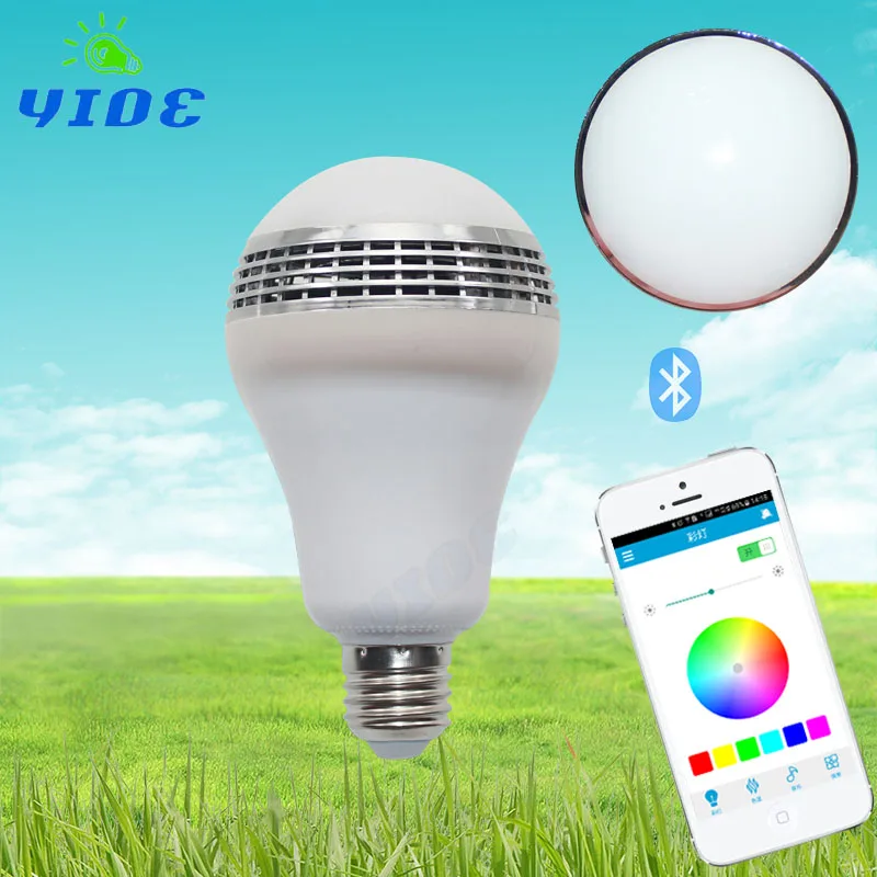 Yioe smart led лампочки RGB Беспроводной Bluetooth Динамик 85 В 265 E27 10 Вт лампа Аудио Громкий