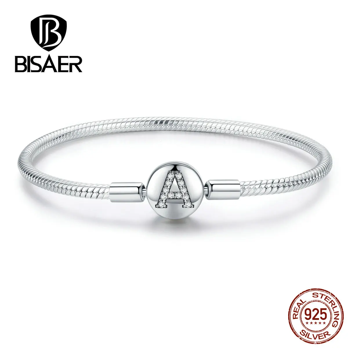 BISAER, серебряные браслеты, 925 пробы, серебряные, с буквами, с застежкой, женские серебряные браслеты, для женщин, Роскошные, 925, ювелирные изделия, Pulseira ECB140