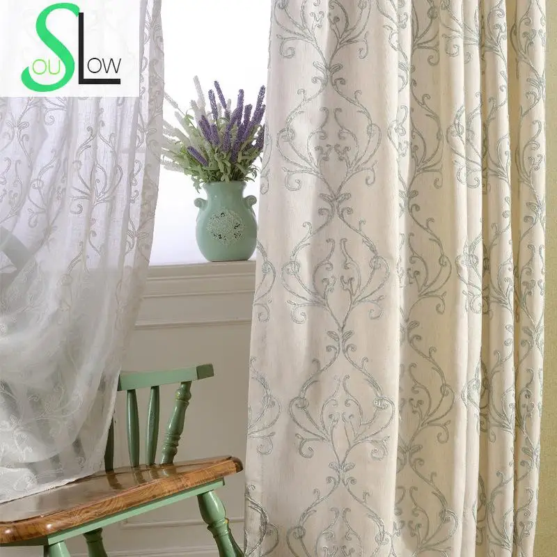 Простые хлопковые современные занавески Slow Soul белого и синего цвета s-занавески
