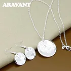 925 серебряные круглые подвески ожерелья серьги набор украшений для женщин Свадебные модные ювелирные изделия