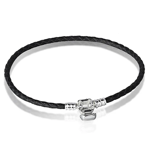 Новый Мужской Черный Искусственной Кожи Браслет Кос Цепи Змейки Тона Серебра Из