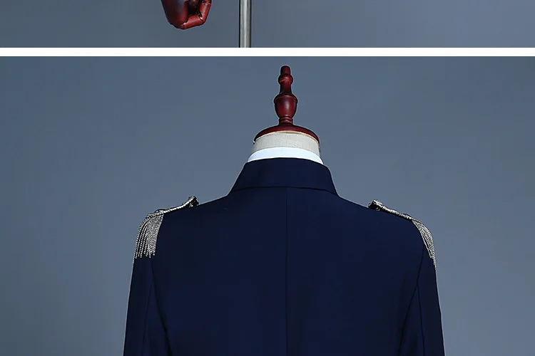Mens Double Breasted Tassel Epaulet Captain Suits 2019 New Men Party Prom Show Military Style 2 Piece Suit Male Terno Masculino | Мужская