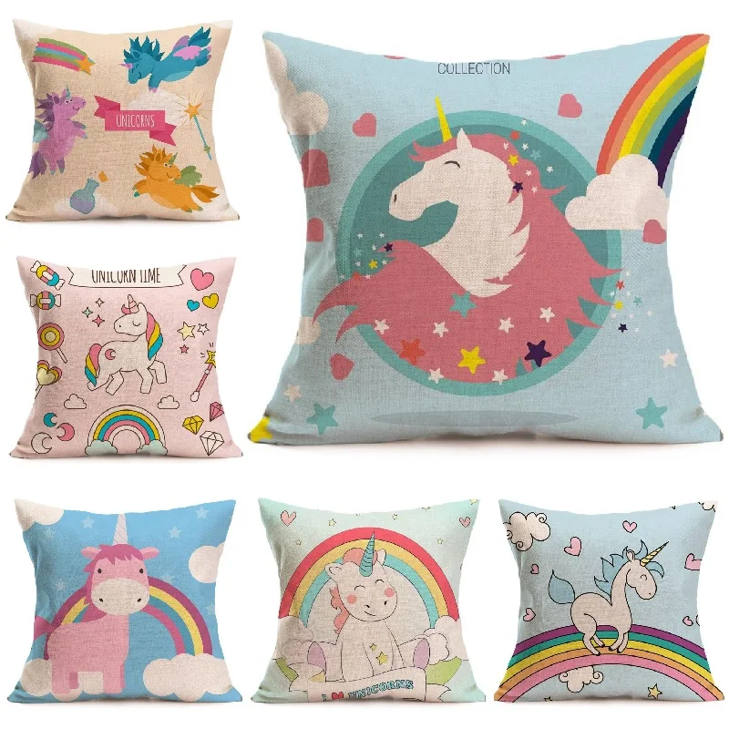 

Unicorn Pillow Cover Horse Printed Linen Cushion Case Car Sofa Decorative Throw Pillows Cover Decorativos Pillowcase 45x45cm