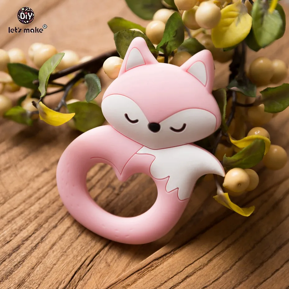 Pink Fox Давайте сделаем 10 шт. большой хвост лиса мультфильм ювелирные изделия из бисера Кулон DIY ручной работы Силиконовое ожерелье прорезывание зубов игрушки Жевательные бусы без содержания бисфенола А - Цвет: Pink Fox