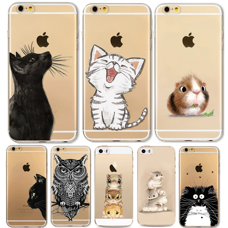 Cute Cat Phone Case For Apple iPhone 6 6S 5 5S SE Soft TPU Silicon Transparent Cover Owl Animal Cases for |
