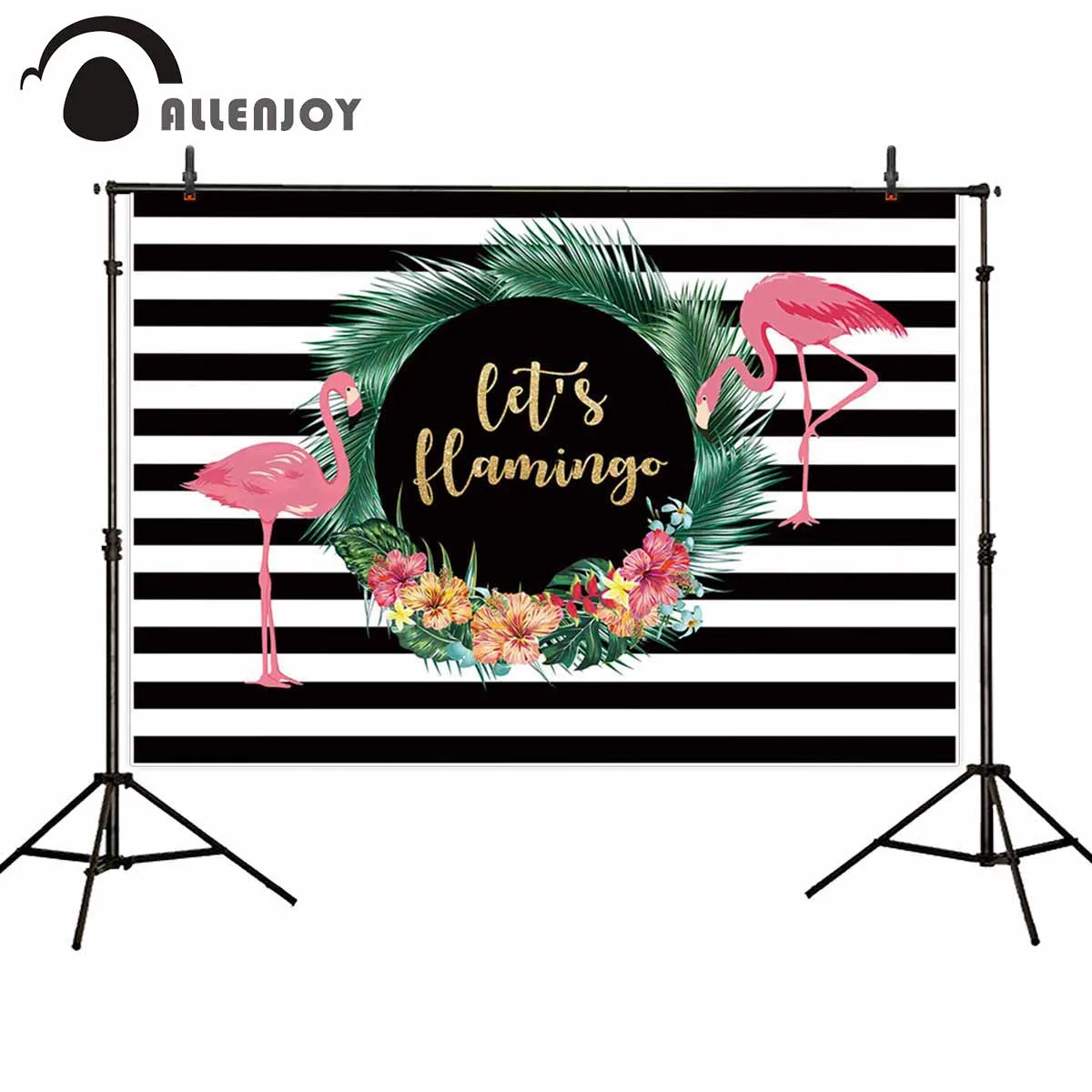 Allenjoy custom photography backdrop flamingo garland black white stripes birthday party background photobooth photo studio | Электроника