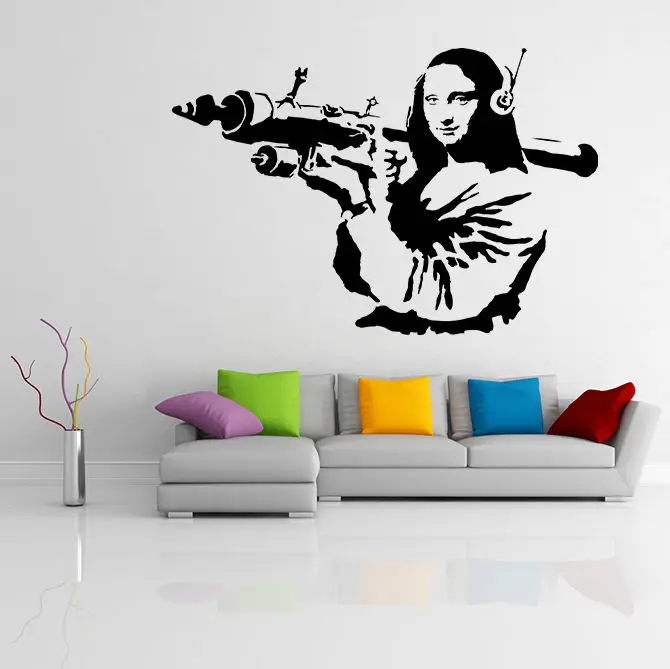 Бэнкси виниловая наклейка на стену Mona Lisa Rocket Launcher, Davinci Art Наклейка в стиле граффити Z218