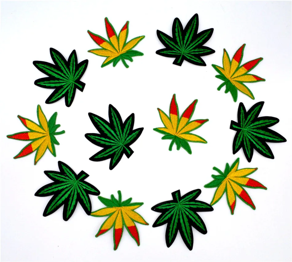 

12PCS/LOT Pot Leaf patch Weed Boho Hippie Embroidery iron on patch Decoration Accessories Embroidered patch for T-shirt