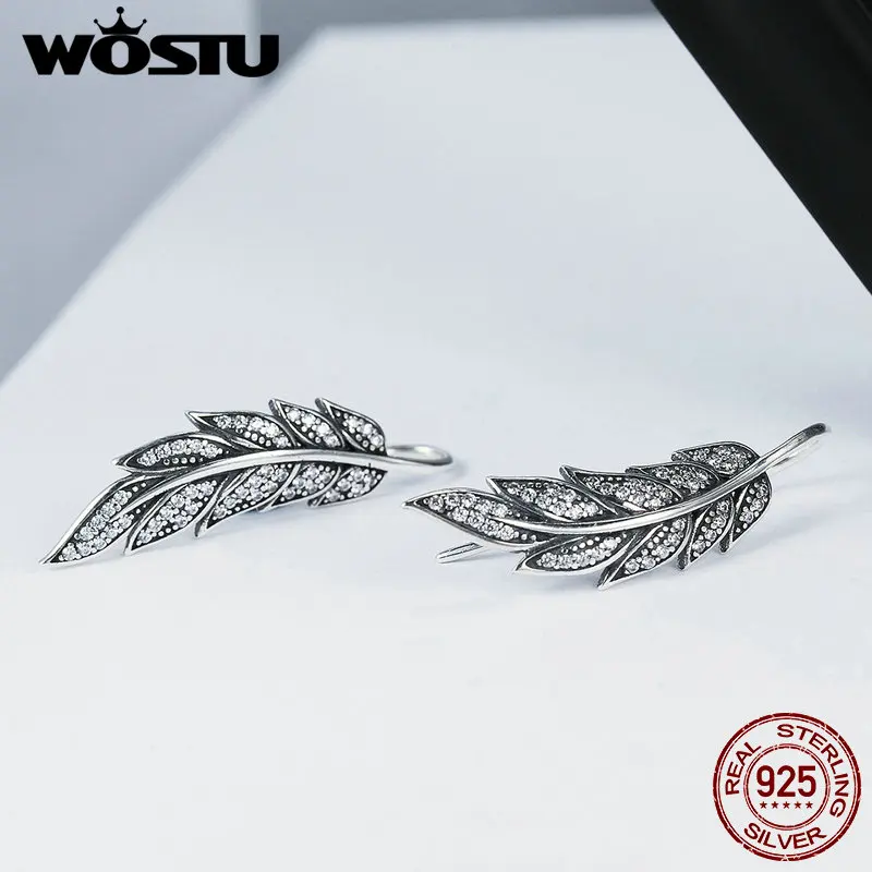 WOSTU Настоящее 100% 925 стерлингового серебра в винтажном стиле с перьями крылья
