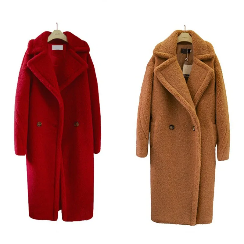 Пальто из меха ягненка 2022 Женское зимнее плотное пальто средней длины женские с