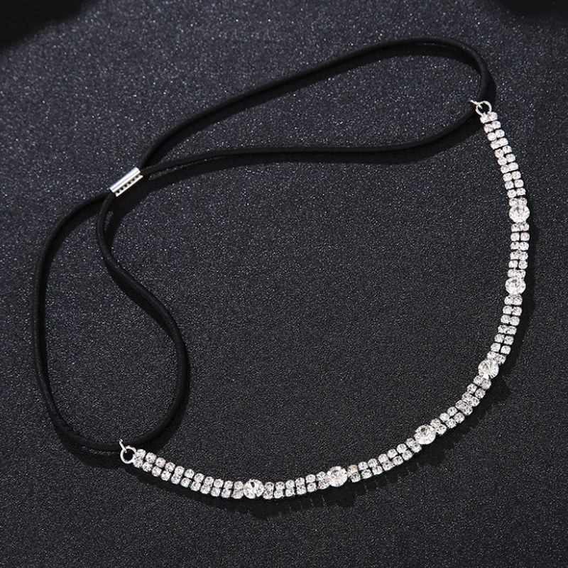 Simple Design Handmade Bridal Crystal Elastic Headband Rhinestone Wedding Party Hairband For Women Girls Head Chain Wholesale | Украшения и