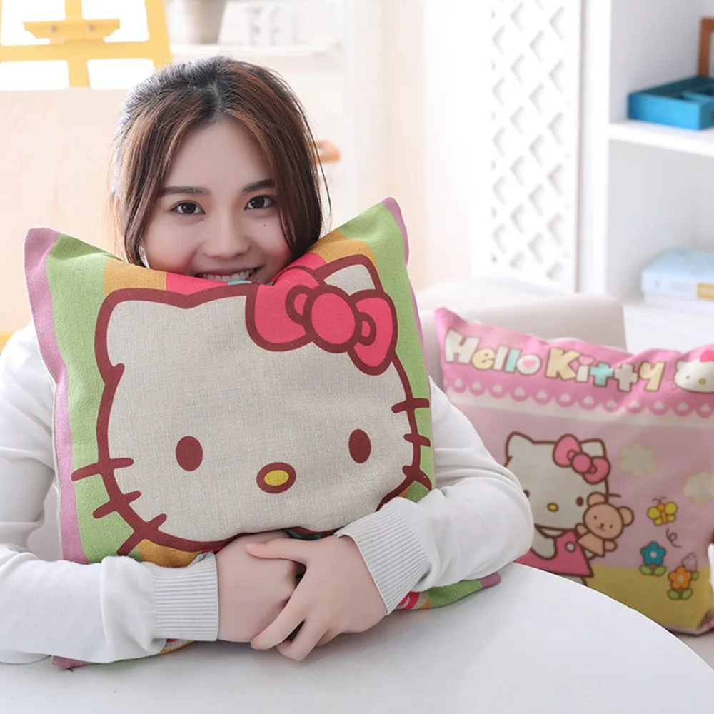Каваи HelloKitty Подушка наволочка из льна мягкий плюшевый текстиль квадратный