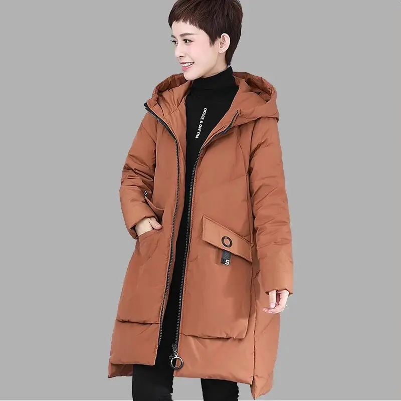 Женская парка на утином пуху размера плюс M ~ 4XL зимняя Свободная куртка для