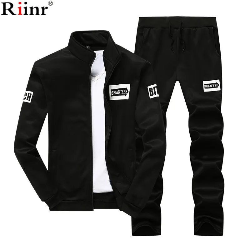 Riinr Men Tracksuit Sporting Suit Autumn Winter sweatshirt Pants Set Sweatsuit 2 Piece Mens Sportswear Hoodies + Joggers | Мужская