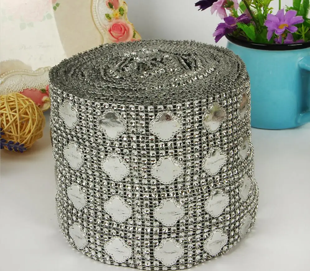 10 ярдов клевера стразы Сгибаемая Бриллиантовая сетчатая оберточная лента
