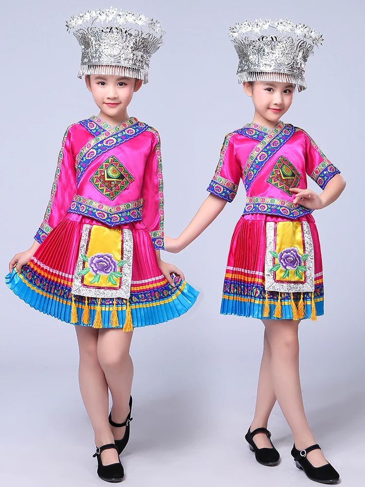 Костюм китайского народного танца детский танцевальный костюм Hmong с китайскими