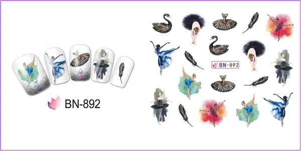 12 упак./лот переводка NAIL ART наклейки на ногти полное покрытие балетные костюмы для танцев; модная женская обувь помады Лебедь BN889-900