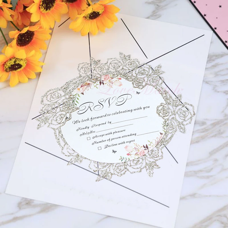 Кружевная Цветочная Обложка 50 шт./лот с лазерной резкой пригласительная открытка