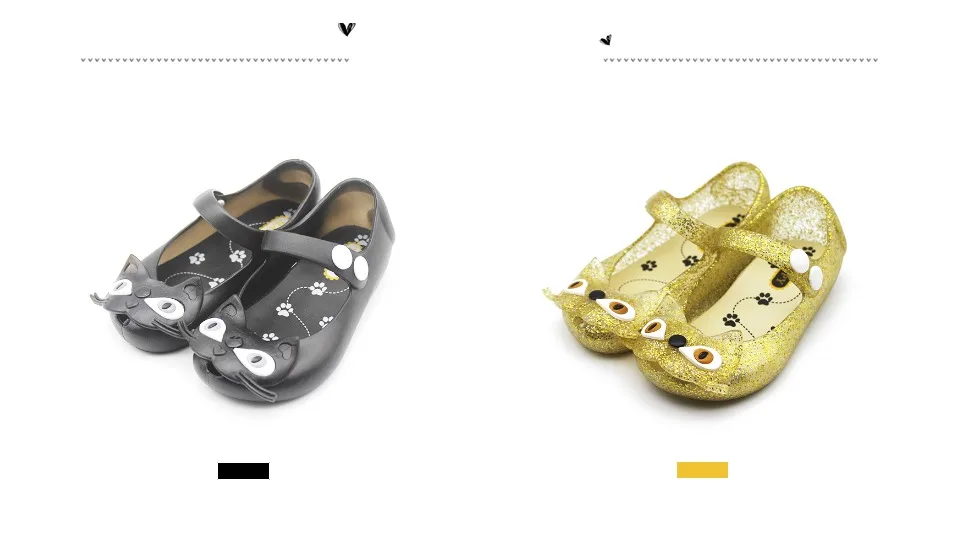 Mini Melissa/стильные детские сандалии 3 цветов с изображением кошек; прозрачные сандалии для девочек; коллекция года; летние сандалии для девочек; пляжная обувь для малышей; 13-17 см