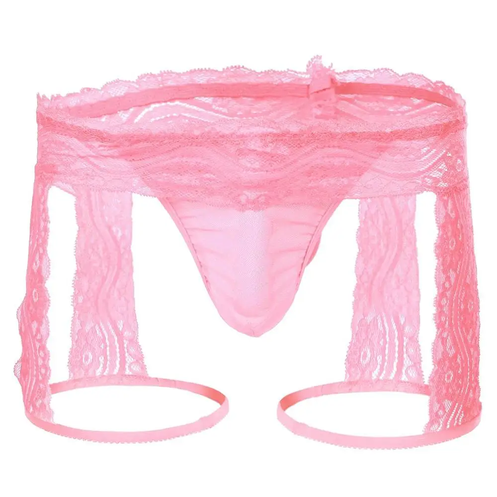 Pink Неженкие мужские эротическое белье, кружевные стринги, трусы, сексуальные мужские трусы, трусы с выпуклой сумкой, Прозрачные Боксеры для геев, нижнее белье - Цвет: Pink
