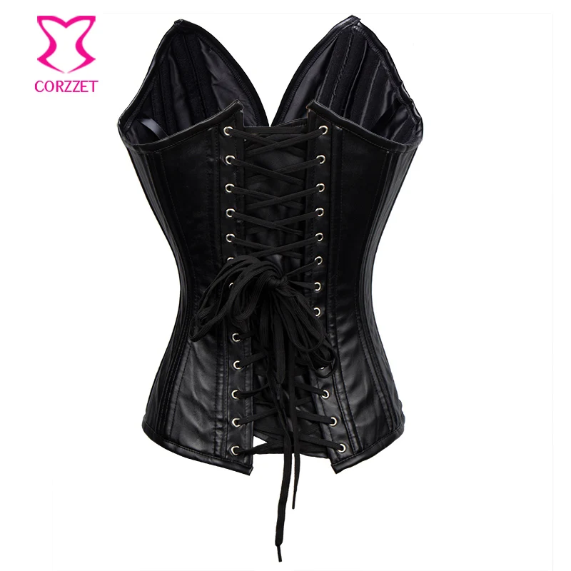 Корсет бюстье из искусственной кожи с V образным вырезом|bustier gothic|corset steampunkleather corset