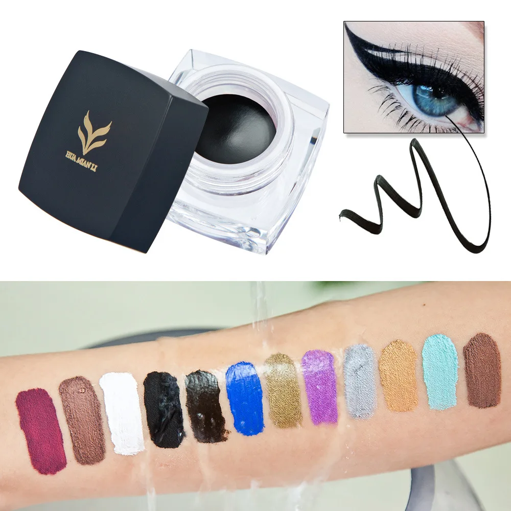 

HUAMIANLI 2016 New Fashion Hot Sexy Waterproof Eyeliner Cream 1Pcs 12 Colors Option Eyeliner Womens Makeup Eye Liner Cream