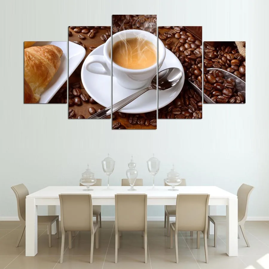 5 Pieces Canvas Paintings Steaming Coffee Bread Cup Pictures For Kitchen Food Painting home decor framed wall art WD-1026 | Дом и сад