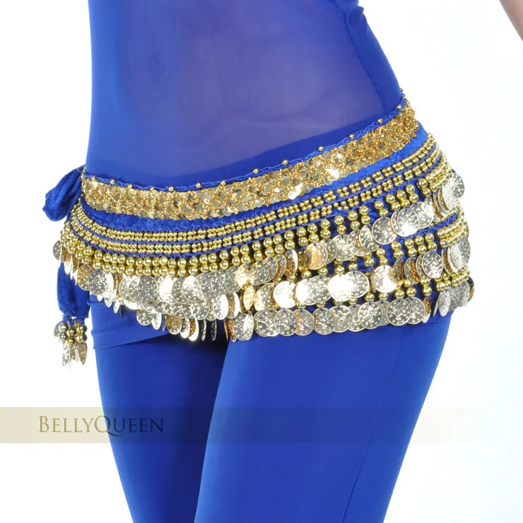 Royal Blue Костюм для танца живота, одежда для индийского танца, пояс для танца живота, цепочка на талию, набедренный шарф для женщин и девушек, танец с 248 золотыми монетами, 10 цветов - Цвет: Royal Blue