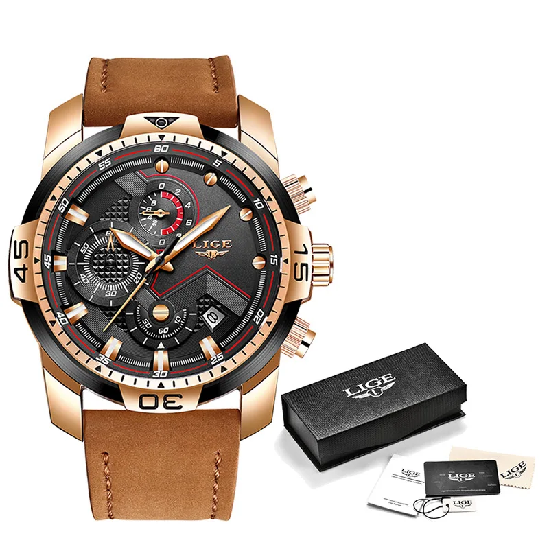 

LIGE Men's Fashion Casual Sport Quartz Watch Mens Watches Top Brand Luxury Leather Drop Shipping Wrist Watch Relogio Masculino