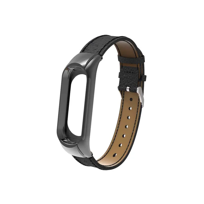 Teamyo mi Band 3 Ремешок Браслет из натуральной кожи для xiaomi mi band 3 Смарт-часы браслет аксессуары ремешок браслет mi Band 3 - Цвет: Черный