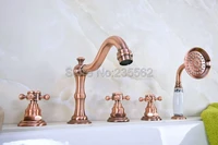 antique red copper roman bathtub mixer faucet set w handheld shower 5 holes tap deck mounted lna221