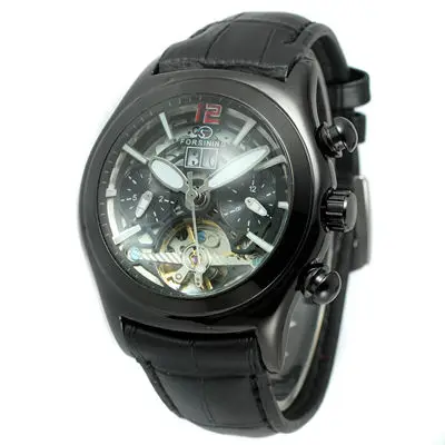 FORSINING Новая легенда турбийон серия 3D Cristal De Diseno De Cuero Genuino Correa мужские Relojes - Цвет: Black