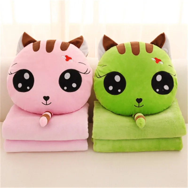 Cartoon flannel cute cat cushion blanket living room sofa car pillow is foldable air conditioning travel household items | Дом и сад