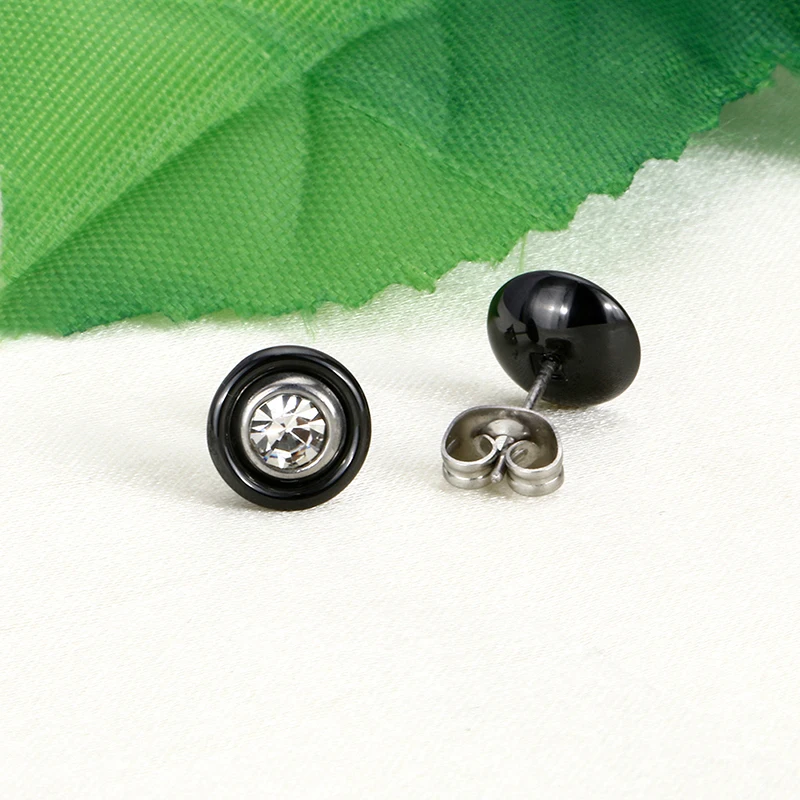 Серьги гвоздики женские керамические с кристаллами и цирконом|stud earrings black|stud