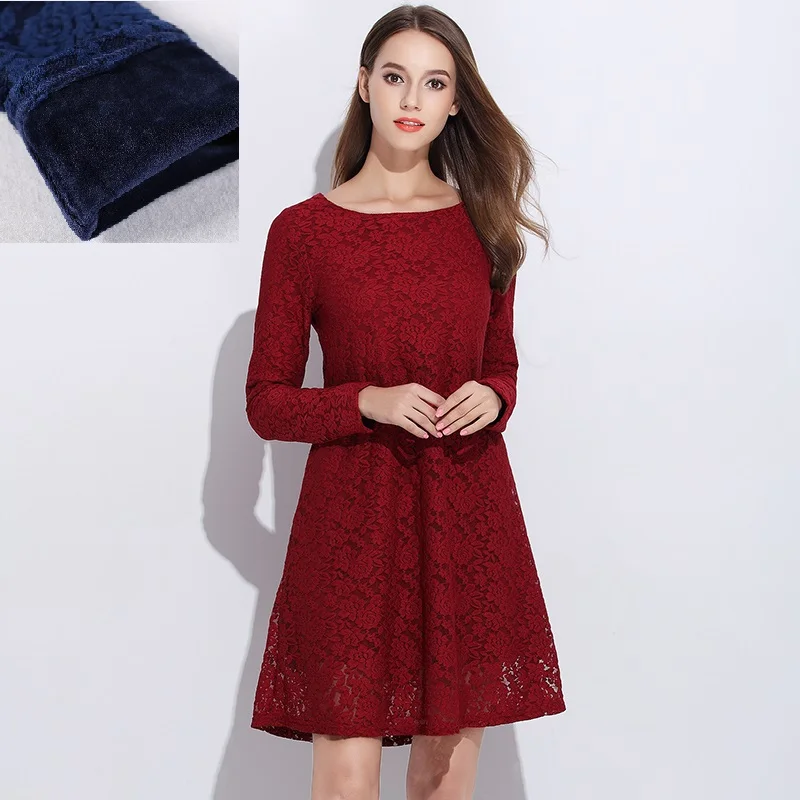 Женское флисовое кружевное платье с длинным рукавом размеры до 6XL | Женская